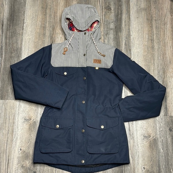 Picture Jackets & Blazers - Picture Organic Women’s Navy Blue and White Hooded Snow Jacket, size small